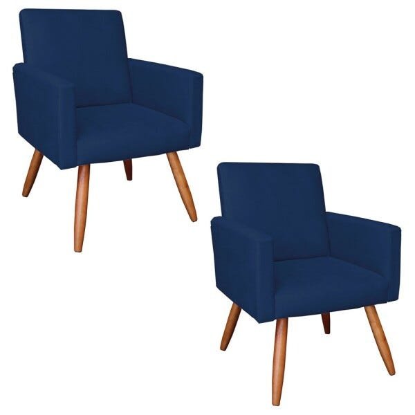Kit 2 Poltronas Larissa Suede Pés Palito de Madeira- D'Rossi - Azul Marinho - 1