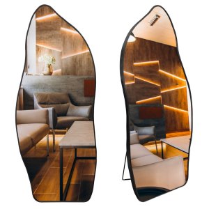 Espelho Grande Corpo Inteiro com Moldura Metal Orgânico 170x70cm com Suporte de Chão