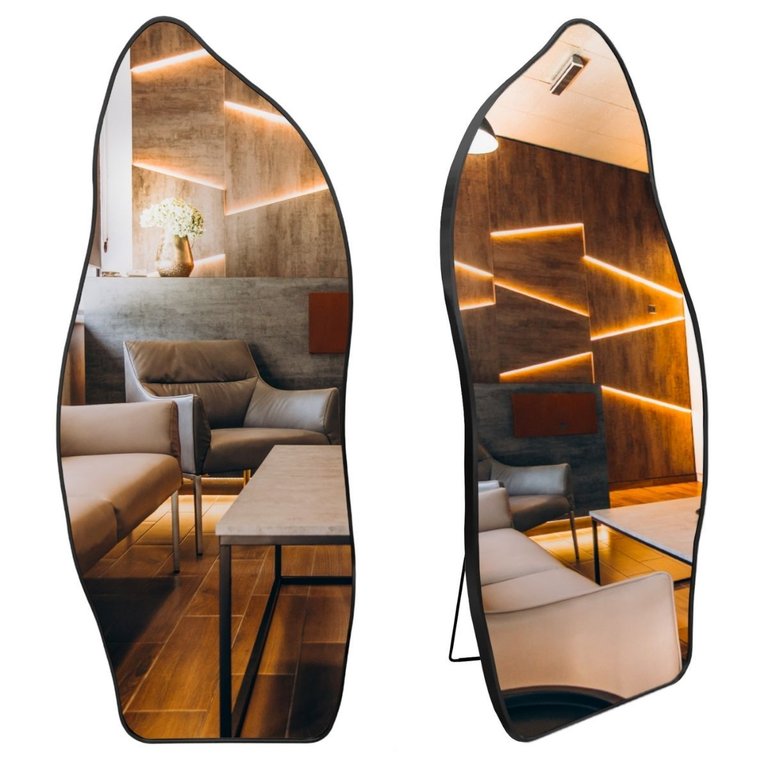 Espelho Grande Corpo Inteiro com Moldura Metal Orgânico 170x70cm com Suporte de Chão