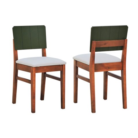 Kit 2 Cadeiras Linhas Estrutura Madeira Maciça Assento Estofado Encosto Mdf Laqueado - Amêndoa/verde