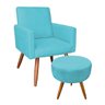 Kit 01 Poltrona com 01 Puff Larissa Suede Azul Turquesa Pés Palito de Madeira D' Rossi - 1
