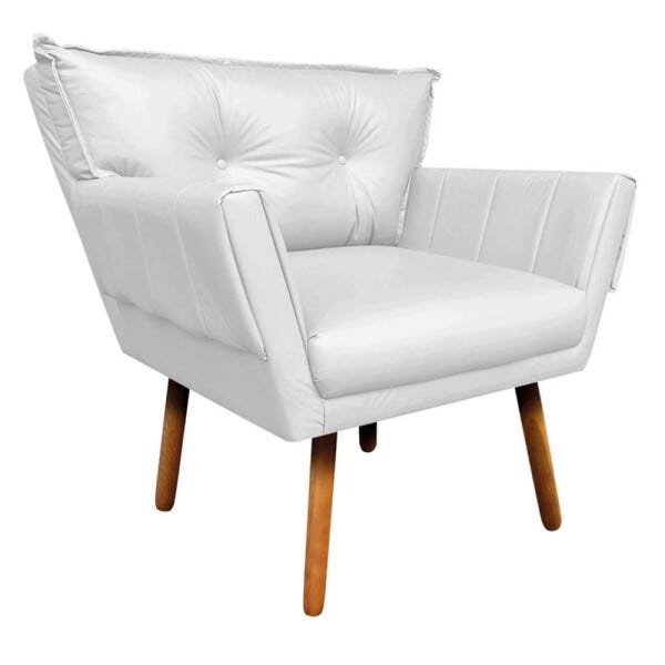 Kit 1 Namoradeira e 2 Poltronas Anitta Corino Pés Palito Castanho D'Rossi - Branco - 5