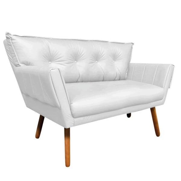 Kit 1 Namoradeira e 2 Poltronas Anitta Corino Pés Palito Castanho D'Rossi - Branco - 4