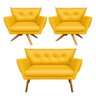 Kit 1 Namoradeira e 2 Poltronas Giratória Anitta Corino Base Madeira D'Rossi - Amarelo - 1