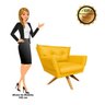 Kit 1 Namoradeira e 2 Poltronas Giratória Anitta Corino Base Madeira D'Rossi - Amarelo - 8