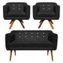 Ver imagem 1 de Kit Namoradeira 02 Lugares e 02 Poltronas Giratória Julia Suede Preto com Strass D'Rossi