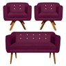 Kit Namoradeira 2 Lugares e 2 Poltronas Giratória Julia Suede Vinho com Strass D'Rossi - 1