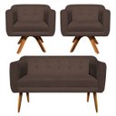 Ver imagem 1 de Kit Namoradeira 2 Lugares e 2 Poltronas Giratória Julia Suede Marrom Base Madeira D'Rossi