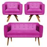 Kit Namoradeira 02 Lugares e 02 Poltronas Giratória Julia Suede Pink Base Madeira D'Rossi - 1