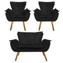 Ver imagem 1 de Kit 01 Namoradeira 02 Poltronas Opala Suede Preto Pés Palito Castanho D’Rossi