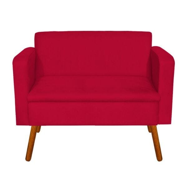 Kit 01 Namoradeira e 02 Poltronas Giratória Emília Suede Base Madeira D'Rossi - Vermelho - 5