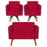 Kit 01 Namoradeira e 02 Poltronas Giratória Emília Suede Base Madeira D'Rossi - Vermelho - 1