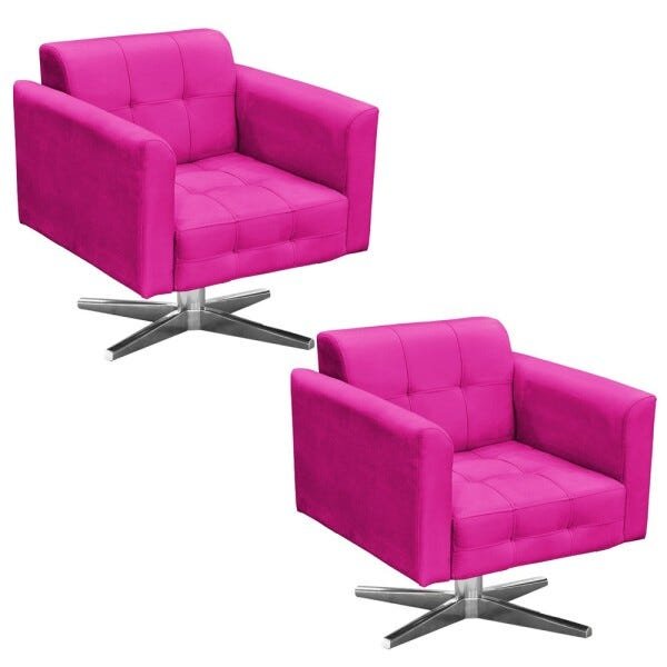 Kit 2 Poltronas Giratória Elisa Suede Pink Base Estrela Cromado D'Rossi - 1