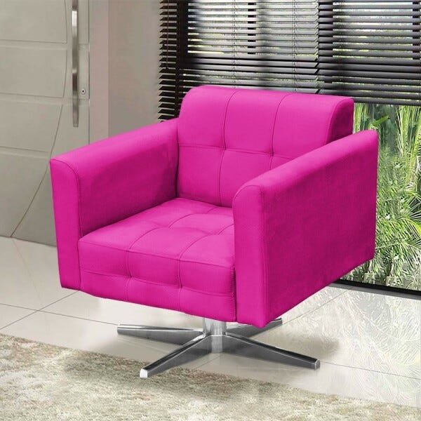 Kit 2 Poltronas Giratória Elisa Suede Pink Base Estrela Cromado D'Rossi - 4