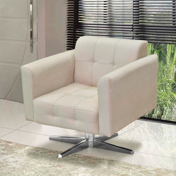 Kit 2 Poltronas Giratória Elisa Suede Base Estrela Cromado D'Rossi - Bege - 4