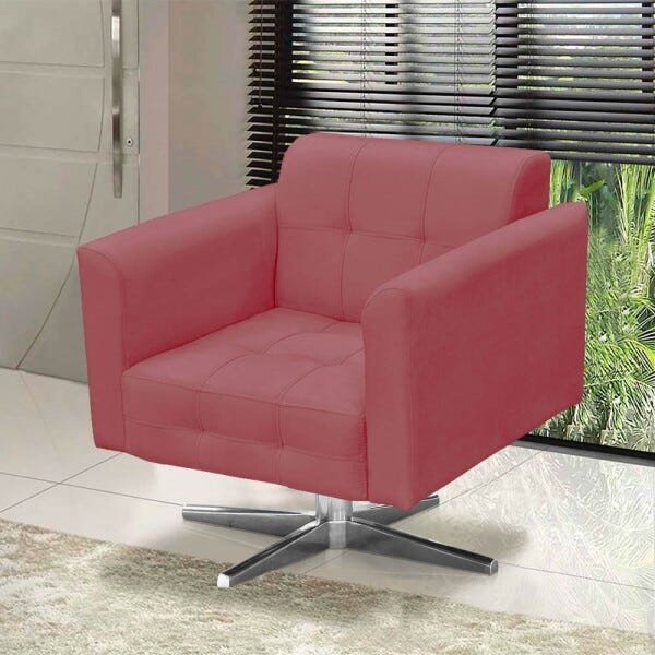 Kit 2 Poltronas Giratória Elisa Suede Base Estrela Cromado D'Rossi - Rose - 4