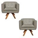 Ver imagem 1 de Kit 2 Poltronas Giratória Julia Suede Marrom Rato Base Madeira D'Rossi