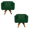Kit 2 Poltronas Giratória Julia Suede Verde com Strass Base Madeira D'Rossi - 1