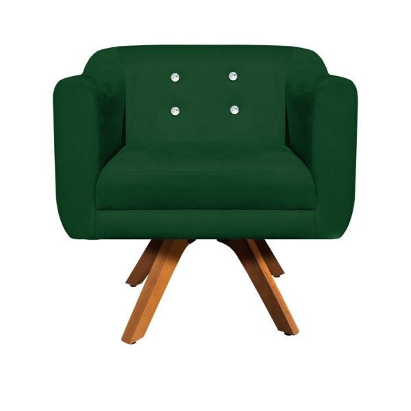 Kit 2 Poltronas Giratória Julia Suede Verde com Strass Base Madeira D'Rossi - 4