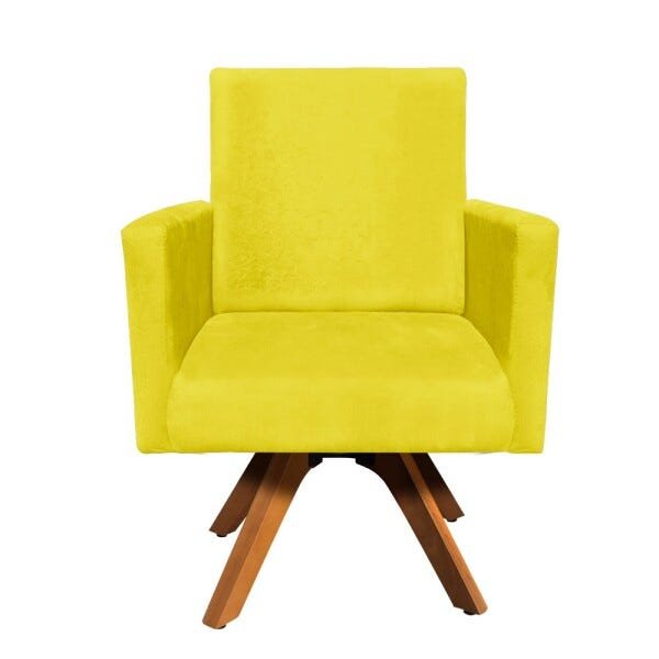 Kit 2 Poltronas Giratória Nina Suede Amarelo Base Madeira D'Rossi - 2