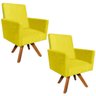 Kit 2 Poltronas Giratória Nina Suede Amarelo Base Madeira D'Rossi - 1