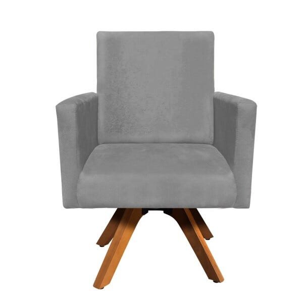 Kit 2 Poltronas Giratória Nina Suede Grafite Base Madeira D'Rossi - 4