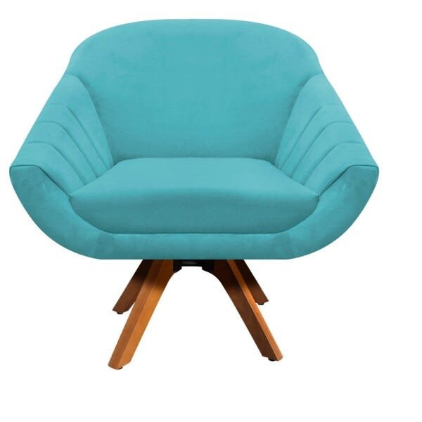 Kit 2 Poltronas Giratória Giovana Suede Azul Turquesa Base Madeira D'Rossi - 2