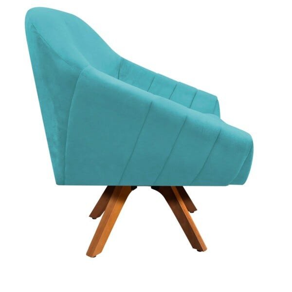Kit 2 Poltronas Giratória Giovana Suede Azul Turquesa Base Madeira D'Rossi - 4
