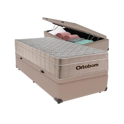 Cama Box Baú Airtech Solteiro Colchão de Molas Ensacadas Ortobom 88x188x60cm