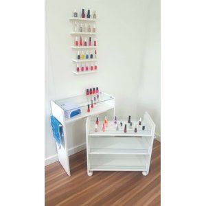 Kit Manicure Mesa Carrinho Esmaltes Multiuso na Cor Branca