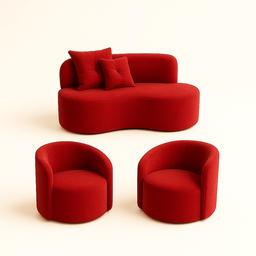 Conjunto Decorativo 02 Poltronas + Sofá Curvo Orgânico Nature Gaia Suede Vermelho - Montanaris Decor - 1