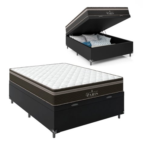 Cama Box Baú Casal + Colchão Paris Molas Ensacadas Pocket - 66x138x188cm - Couro