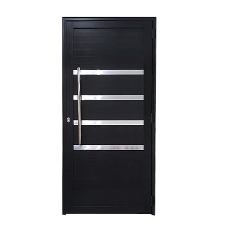 Porta Lambril de Alumínio Preto 210 x 80 com Puxador e Friso Linha 30 - Esquerda