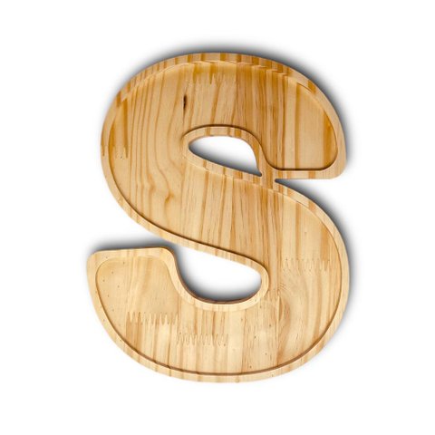 Petisqueira Letra S Tabua com Rebaixo Madeira Pinus Cesta Presente Decoração Mesa Posta - Woodspot