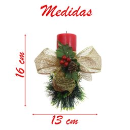 Vela Vermelha Natalina Decorativa Para Natal Com Laço Dourado - 2