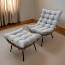 Ver imagem 1 de Poltrona Costela G2home + Puff Linho Cinza Lâmina Madeira