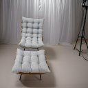 Ver imagem 4 de Poltrona Costela G2home + Puff Linho Cinza Lâmina Madeira