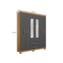 Ver imagem 4 de Kit Guarda Roupa 6 Portas 2 Gavetas e Espelho e Comoda Sapateira 1 Porta 4 Gavetas Carvalho Grafite