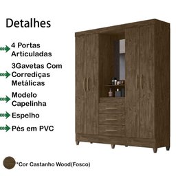 Guarda Roupa 4 Portas Com Espelho 8313 Castanho Wood Moval - 3