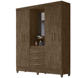 Guarda Roupa 4 Portas Com Espelho 8313 Castanho Wood Moval - 1