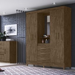 Guarda Roupa 4 Portas Com Espelho 8313 Castanho Wood Moval - 8