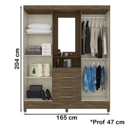 Guarda Roupa 4 Portas Com Espelho 8313 Castanho Wood Moval - 4
