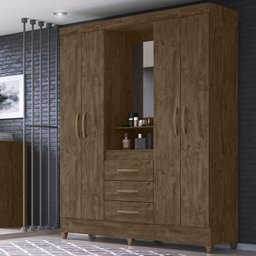 Guarda Roupa 4 Portas Com Espelho 8313 Castanho Wood Moval - 2
