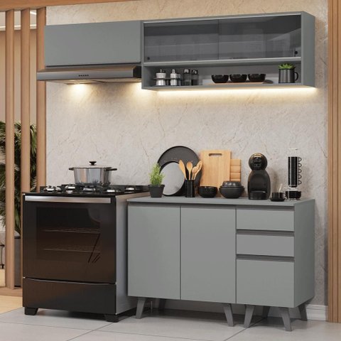 Armário de Cozinha Compacta 200cm Cinza Nice Madesa 14