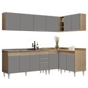 Ver imagem 1 de Armário de Cozinha Modulado de Canto 6 Peças Cp33 com Pia Inox Castanho/cinza - Lumil Lumil Móveis