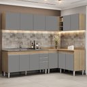 Ver imagem 2 de Armário de Cozinha Modulado de Canto 6 Peças Cp33 com Pia Inox Castanho/cinza - Lumil Lumil Móveis