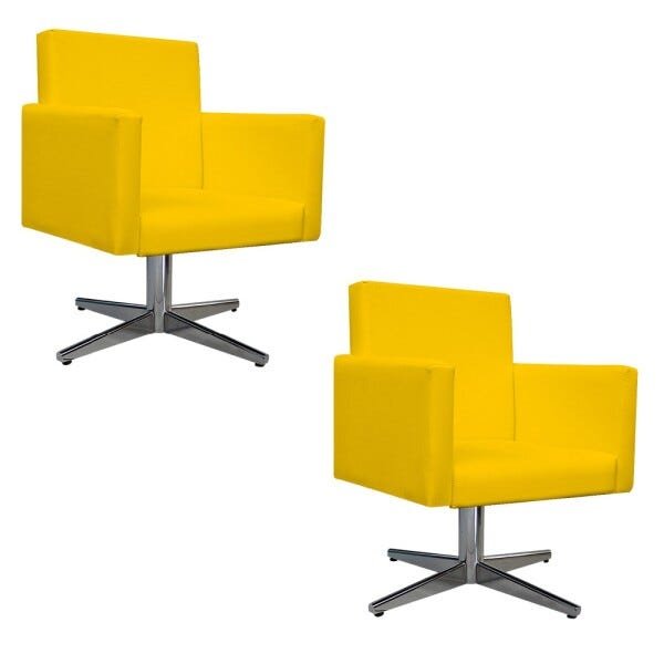 Kit 2 Poltronas Beatriz Base Giratória de Metal Corano Amarelo - 1
