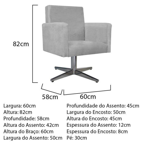 Kit 2 Poltronas Beatriz Base Giratória de Metal Suede Cinza - 5