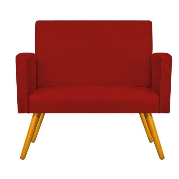 Kit Namoradeira, 02 Poltronas Beatriz e Puff Sofia Base Giratória de Madeira Suede Vermelho - STS - 3