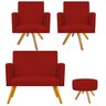 Kit Namoradeira, 02 Poltronas Beatriz e Puff Sofia Base Giratória de Madeira Suede Vermelho - STS - 1
